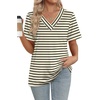 image:imageWIHOLL Womens Summer Tops Short Sleeve Basic Casual V Neck T Shirts Trendy Fashion 2026Z Apricot Black Stripes
