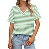 image:imageWIHOLL Womens Summer Tops Short Sleeve Basic Casual V Neck T Shirts Trendy Fashion 2026Z Green White Stripes