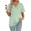 image:imageWIHOLL Womens Summer Tops Short Sleeve Basic Casual V Neck T Shirts Trendy Fashion 2026Z Green White Stripes