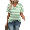 image:imageWIHOLL Womens Summer Tops Short Sleeve Basic Casual V Neck T Shirts Trendy Fashion 2026Z Green White Stripes