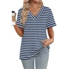 image:imageWIHOLL Womens Summer Tops Short Sleeve Basic Casual V Neck T Shirts Trendy Fashion 2026Z Navy White Stripes