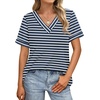 image:imageWIHOLL Womens Summer Tops Short Sleeve Basic Casual V Neck T Shirts Trendy Fashion 2026Z Navy White Stripes
