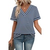 image:imageWIHOLL Womens Summer Tops Short Sleeve Basic Casual V Neck T Shirts Trendy Fashion 2026Z Navy White Stripes