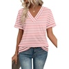 image:imageWIHOLL Womens Summer Tops Short Sleeve Basic Casual V Neck T Shirts Trendy Fashion 2026Z Pink White Stripes