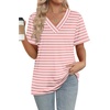 image:imageWIHOLL Womens Summer Tops Short Sleeve Basic Casual V Neck T Shirts Trendy Fashion 2026Z Pink White Stripes