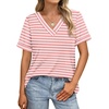 image:imageWIHOLL Womens Summer Tops Short Sleeve Basic Casual V Neck T Shirts Trendy Fashion 2026Z Pink White Stripes