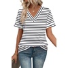 image:imageWIHOLL Womens Summer Tops Short Sleeve Basic Casual V Neck T Shirts Trendy Fashion 2026Z White Black Stripes