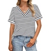 image:imageWIHOLL Womens Summer Tops Short Sleeve Basic Casual V Neck T Shirts Trendy Fashion 2026Z White Black Stripes