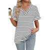 image:imageWIHOLL Womens Summer Tops Short Sleeve Basic Casual V Neck T Shirts Trendy Fashion 2026Z White Black Stripes
