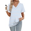 image:imageWIHOLL Womens Summer Tops Short Sleeve Basic Casual V Neck T Shirts Trendy Fashion 2026Z White Blue Stripes