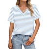 image:imageWIHOLL Womens Summer Tops Short Sleeve Basic Casual V Neck T Shirts Trendy Fashion 2026Z White Blue Stripes