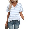 image:imageWIHOLL Womens Summer Tops Short Sleeve Basic Casual V Neck T Shirts Trendy Fashion 2026Z White Blue Stripes