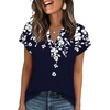 image:imageWIHOLL Womens Summer Tops V Neck T Shirts Cap Sleeve Business Casual Outfits Loose Fit Beach Vacation Clothes Basic TeesBlue Leaf Print