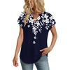 image:imageWIHOLL Womens Summer Tops V Neck T Shirts Cap Sleeve Business Casual Outfits Loose Fit Beach Vacation Clothes Basic TeesBlue Leaf Print