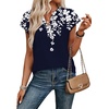 image:imageWIHOLL Womens Summer Tops V Neck T Shirts Cap Sleeve Business Casual Outfits Loose Fit Beach Vacation Clothes Basic TeesBlue Leaf Print
