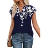 image:imageWIHOLL Womens Summer Tops V Neck T Shirts Cap Sleeve Business Casual Outfits Loose Fit Beach Vacation Clothes Basic TeesBlue Leaf Print