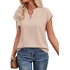 image:imageWIHOLL Womens Summer Tops V Neck T Shirts Cap Sleeve Business Casual Outfits Loose Fit Beach Vacation Clothes Basic TeesBrown Stripe 2