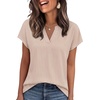 image:imageWIHOLL Womens Summer Tops V Neck T Shirts Cap Sleeve Business Casual Outfits Loose Fit Beach Vacation Clothes Basic TeesBrown Stripe 2