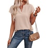 image:imageWIHOLL Womens Summer Tops V Neck T Shirts Cap Sleeve Business Casual Outfits Loose Fit Beach Vacation Clothes Basic TeesBrown Stripe 2