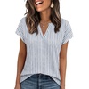 image:imageWIHOLL Womens Summer Tops V Neck T Shirts Cap Sleeve Business Casual Outfits Loose Fit Beach Vacation Clothes Basic TeesGrey Blue Stripe