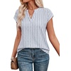 image:imageWIHOLL Womens Summer Tops V Neck T Shirts Cap Sleeve Business Casual Outfits Loose Fit Beach Vacation Clothes Basic TeesGrey Blue Stripe