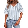 image:imageWIHOLL Womens T Shirts Loose Fit Short Sleeve Tees V Neck Color Block Summer Tops 2026 Fashion S4XLBlue White Stripes