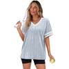 image:imageWIHOLL Womens T Shirts Loose Fit Short Sleeve Tees V Neck Color Block Summer Tops 2026 Fashion S4XLBlue White Stripes