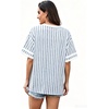 image:imageWIHOLL Womens T Shirts Loose Fit Short Sleeve Tees V Neck Color Block Summer Tops 2026 Fashion S4XLBlue White Stripes