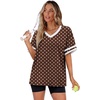 image:imageWIHOLL Womens T Shirts Loose Fit Short Sleeve Tees V Neck Color Block Summer Tops 2026 Fashion S4XLBrown Polka Dots