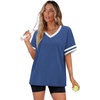 image:imageWIHOLL Womens T Shirts Loose Fit Short Sleeve Tees V Neck Color Block Summer Tops 2026 Fashion S4XLDeep Blue