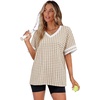 image:imageWIHOLL Womens T Shirts Loose Fit Short Sleeve Tees V Neck Color Block Summer Tops 2026 Fashion S4XLLight Khaki Gingham
