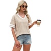 image:imageWIHOLL Womens T Shirts Loose Fit Short Sleeve Tees V Neck Color Block Summer Tops 2026 Fashion S4XLLight Khaki Gingham