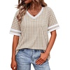 image:imageWIHOLL Womens T Shirts Loose Fit Short Sleeve Tees V Neck Color Block Summer Tops 2026 Fashion S4XLLight Khaki Gingham