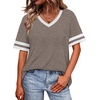 image:imageWIHOLL Womens T Shirts Loose Fit Short Sleeve Tees V Neck Color Block Summer Tops 2026 Fashion S4XLLight Taupe