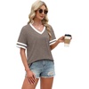 image:imageWIHOLL Womens T Shirts Loose Fit Short Sleeve Tees V Neck Color Block Summer Tops 2026 Fashion S4XLLight Taupe