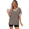 image:imageWIHOLL Womens T Shirts Loose Fit Short Sleeve Tees V Neck Color Block Summer Tops 2026 Fashion S4XLLight Taupe