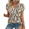 image:imageWIHOLL Womens Tops Dressy Casual Petal Sleeve Summer Spring Short Sleeve V Neck Shirts Work Business Vacation Clothes 2026Brown Zebra Pattern