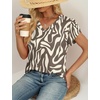image:imageWIHOLL Womens Tops Dressy Casual Petal Sleeve Summer Spring Short Sleeve V Neck Shirts Work Business Vacation Clothes 2026Brown Zebra Pattern