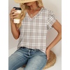 image:imageWIHOLL Womens Tops Dressy Casual Petal Sleeve Summer Spring Short Sleeve V Neck Shirts Work Business Vacation Clothes 2026Floral Plaid