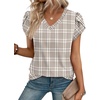 image:imageWIHOLL Womens Tops Dressy Casual Petal Sleeve Summer Spring Short Sleeve V Neck Shirts Work Business Vacation Clothes 2026Floral Plaid