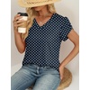 image:imageWIHOLL Womens Tops Dressy Casual Petal Sleeve Summer Spring Short Sleeve V Neck Shirts Work Business Vacation Clothes 2026Navy Blue Polka Dots