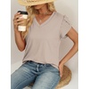 image:imageWIHOLL Womens Tops Dressy Casual Petal Sleeve Summer Spring Short Sleeve V Neck Shirts Work Business Vacation Clothes 2026Striped Khaki