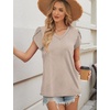 image:imageWIHOLL Womens Tops Dressy Casual Petal Sleeve Summer Spring Short Sleeve V Neck Shirts Work Business Vacation Clothes 2026Striped Khaki