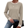 image:imageWIHOLL Womens Tops Long Sleeve Shirts Fall Clothing Winter Outfits 2026  Crewneck Cozy and Warm Color Block Sweaters for Teacher School Work Travel Cruise EssentialsKhaki