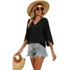 image:imageWIHOLL Womens Tops Summer Outfits 2026 V Neck Shirts Womens Blouses Dressy Casual Bell Sleeve Fashion Clothing01 Black