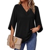image:imageWIHOLL Womens Tops Summer Outfits 2026 V Neck Shirts Womens Blouses Dressy Casual Bell Sleeve Fashion Clothing01 Black