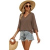 image:imageWIHOLL Womens Tops Summer Outfits 2026 V Neck Shirts Womens Blouses Dressy Casual Bell Sleeve Fashion Clothing01 Chocolate