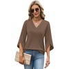 image:imageWIHOLL Womens Tops Summer Outfits 2026 V Neck Shirts Womens Blouses Dressy Casual Bell Sleeve Fashion Clothing01 Chocolate