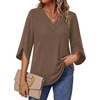 image:imageWIHOLL Womens Tops Summer Outfits 2026 V Neck Shirts Womens Blouses Dressy Casual Bell Sleeve Fashion Clothing01 Chocolate