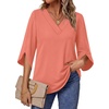 image:imageWIHOLL Womens Tops Summer Outfits 2026 V Neck Shirts Womens Blouses Dressy Casual Bell Sleeve Fashion Clothing01 Coral